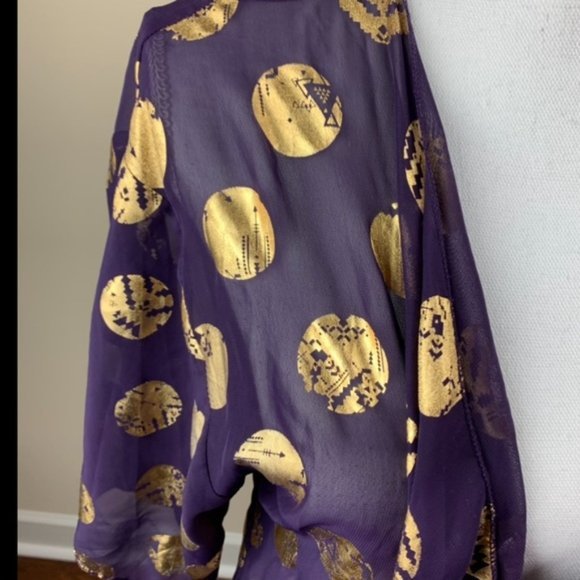 LulaRoe Purple & Gold Polka Dot Fringe Boho Kimono‎ small - Picture 6 of 16